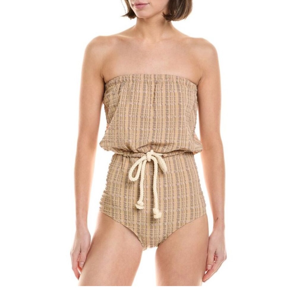 Lisa Marie Fernandez Womens  Victor Strapless Maillot One-Piece, Beige Sz 2 NWT